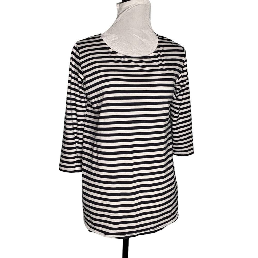 COS Round Neck 3/4 Length Sleeve Top Navy White Stripes Size Medium